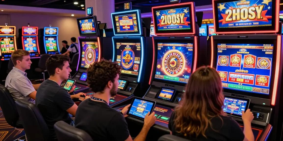 Engaged players enjoying online casinos Australia features, vibrant gaming scene with digital slots and live dealers.