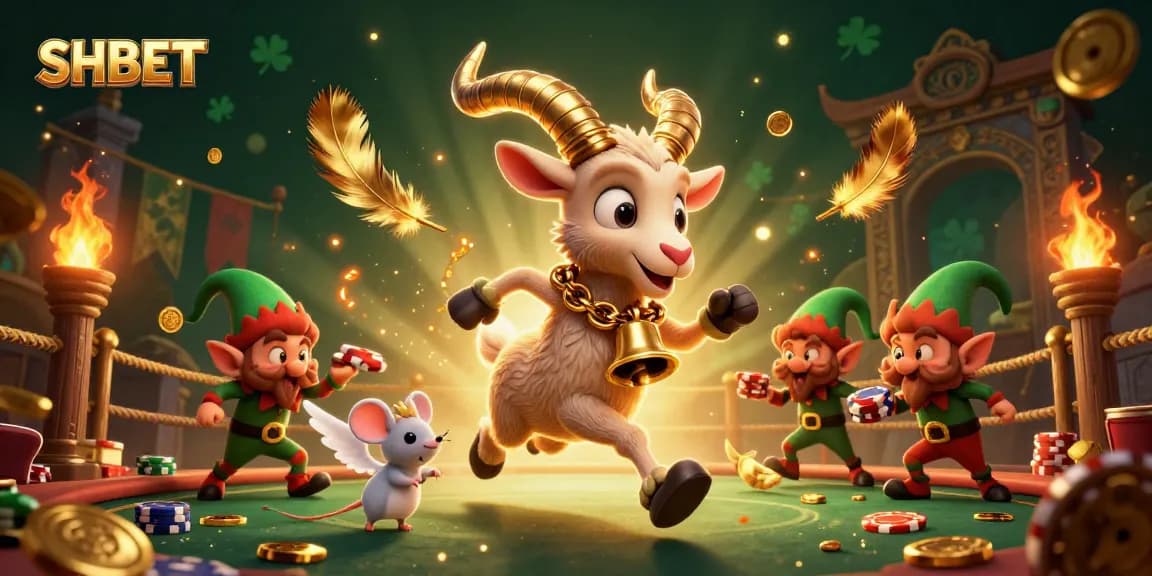 Experience thrilling SHBET casino action with whimsical characters and golden winnings.