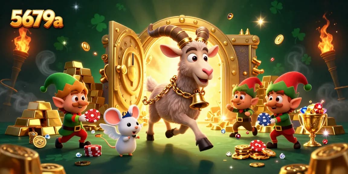 Experience thrilling gaming action at 5679a with Krampus, an angel mouse, and mischievous elves in this vibrant scene.