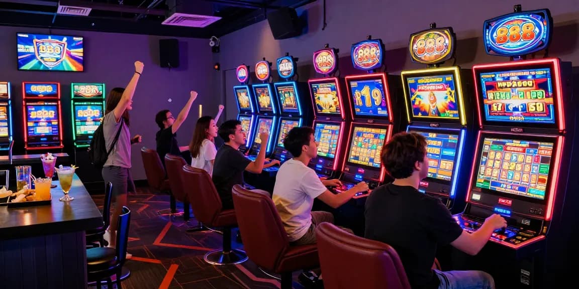 Pengalaman bermain 888 slots di lounge permainan dengan suasana penuh energi dan kegembiraan.