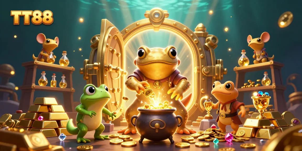Experience the thrill of TT88 as gold coins burst from a treasure vault, showcasing magical gameplay.