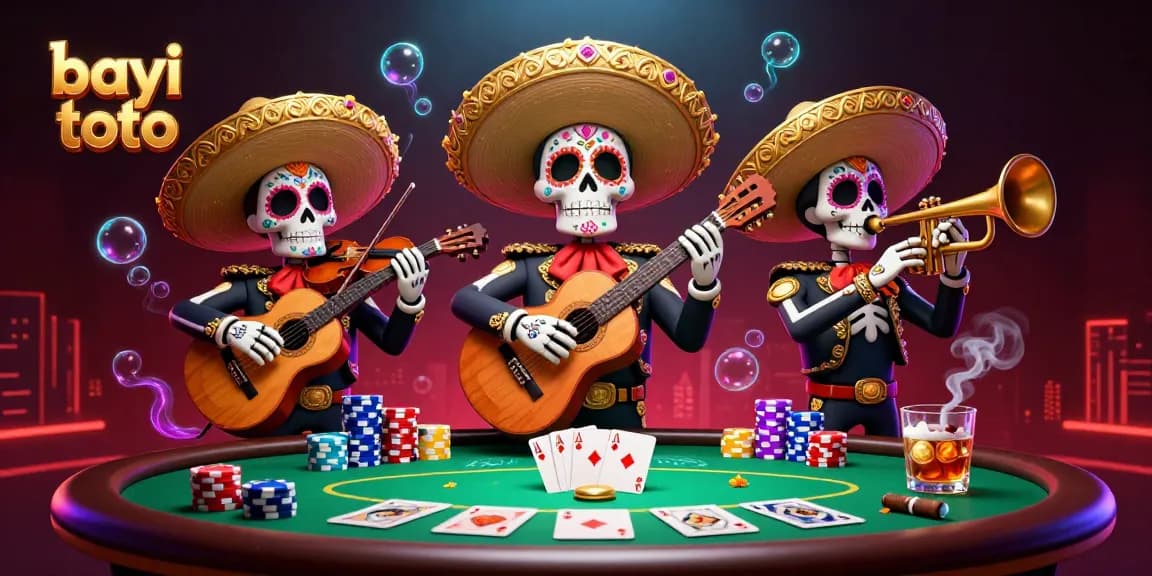 Experience the excitement of bayi toto in a lively 3D casino scene with mariachi characters.