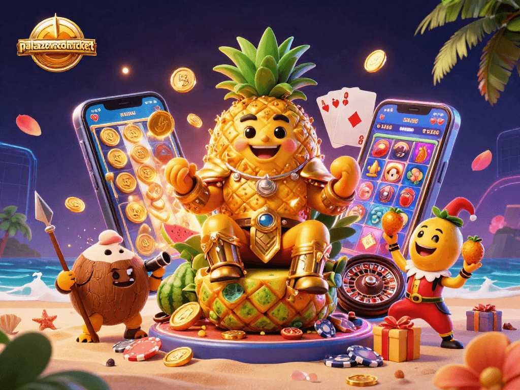 Menangkan jackpot dengan palazzovecchiotickets dalam ilustrasi kasino tropis yang kaya detail.