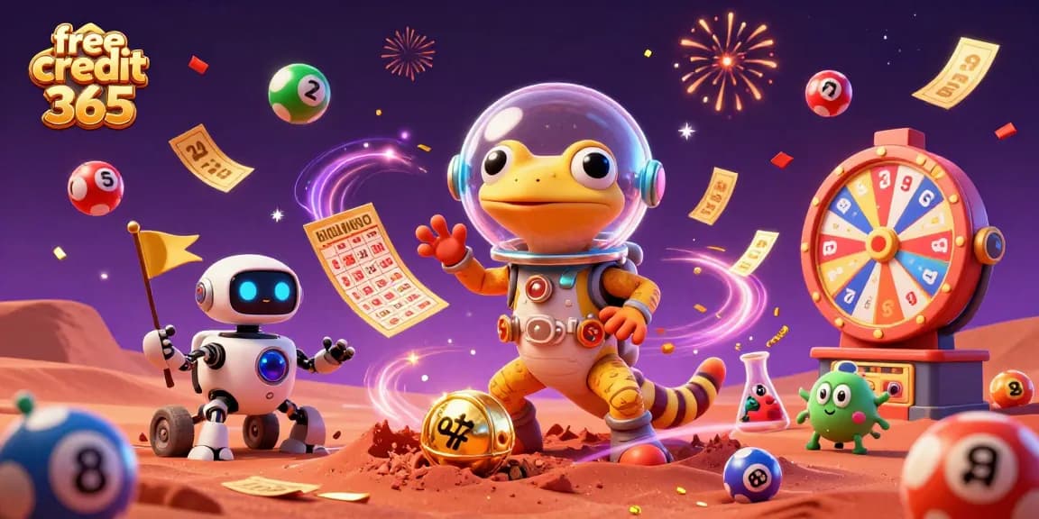 Experience free credit 365 and uncover a hidden Martian casino in this vibrant illustration packed with gaming elements.