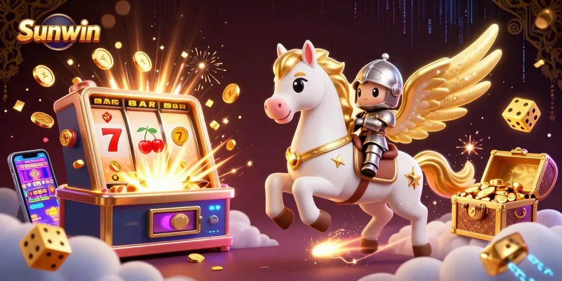 Experience thrilling gameplay at Sunwin with a celestial horse amidst dynamic casino symbols.