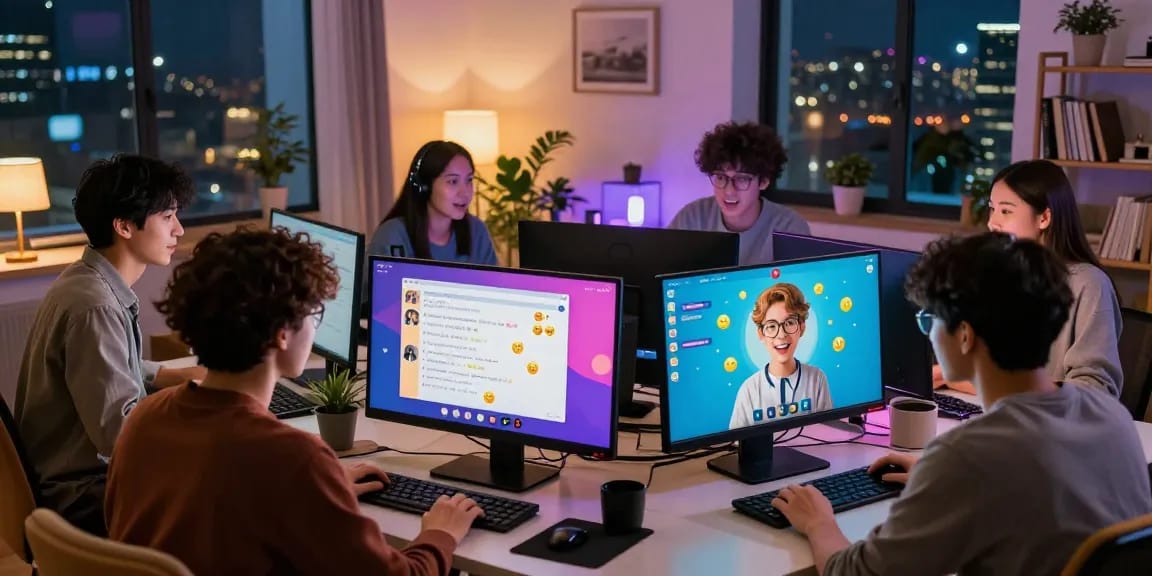 Online chat room scene showcasing شات الرياض interactions in a vibrant digital space.