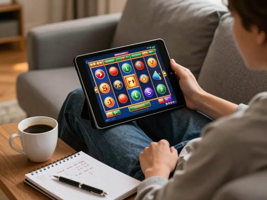 Play slots online with hm88 on a cozy sofa, exploring exciting game strategies in a relaxed home environment.