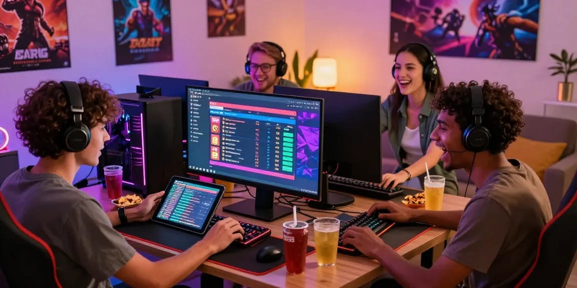 Exciting Togel betting scene with friends gaming together in a lively living room.