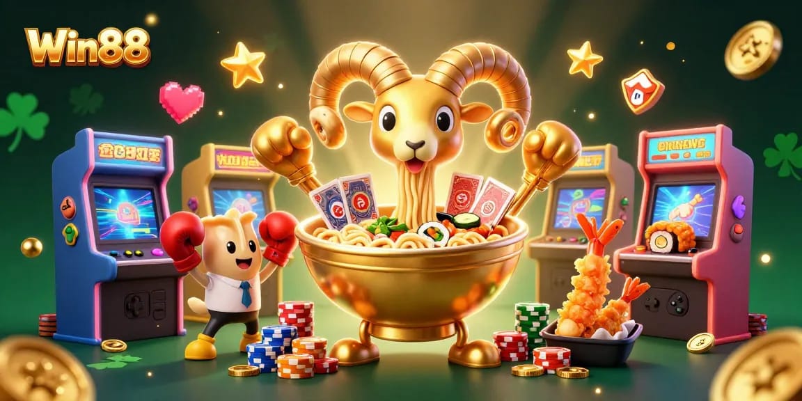 Win88 engaging scene with colorful characters and vibrant game elements for an online casino experience.