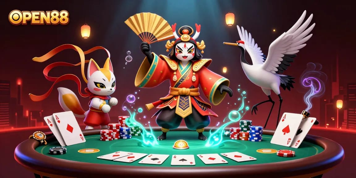 Experience thrilling poker action at OPEN88 with dynamic 3D casino characters and vibrant gameplay elements.