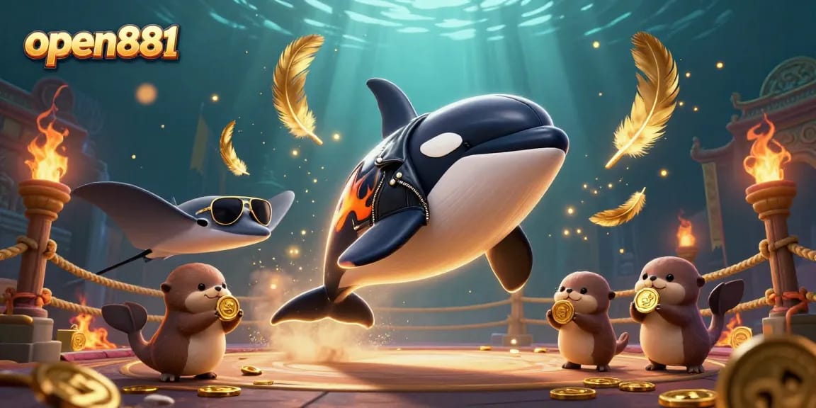 Engage in thrilling adventures at open881 with orca, stingray, and otters surrounded by gold coins.