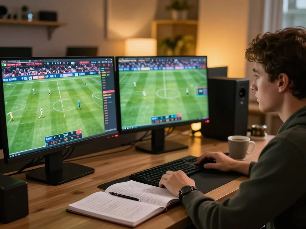 Engaging scene of online sports betting with live odds on screens, emphasizing nowgoal for real-time updates.