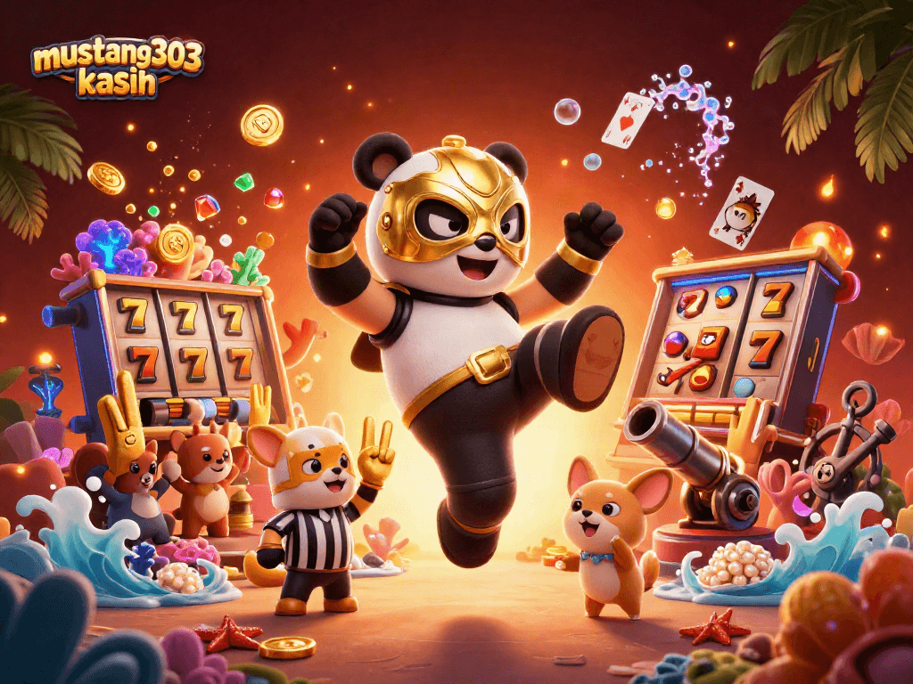 Experience thrilling wins with mustang303 kasih in this vibrant gamble-themed 3D illustration.