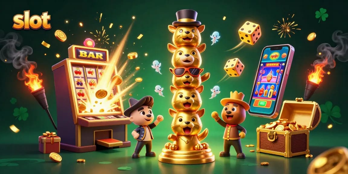 Slot yang mengagumkan dengan simbol jackpot dan roda keberuntungan yang meledak, penuh koin berkilau.