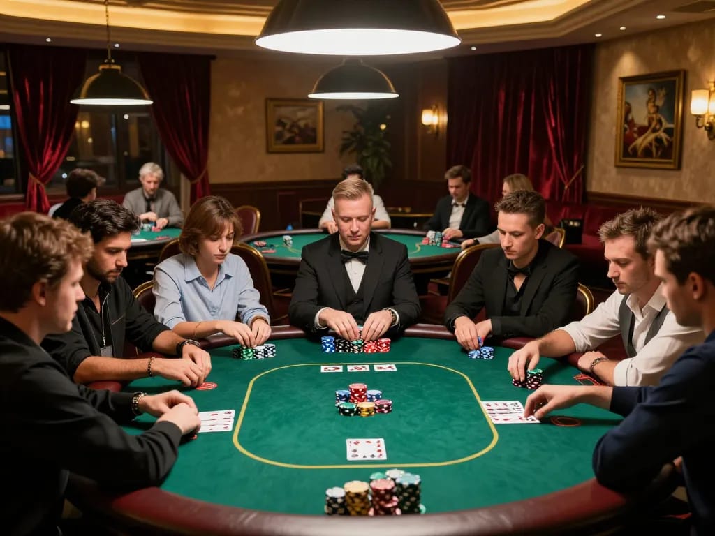 Experience high-stakes gameplay at Wstar77, with players immersed in an intense poker game set.