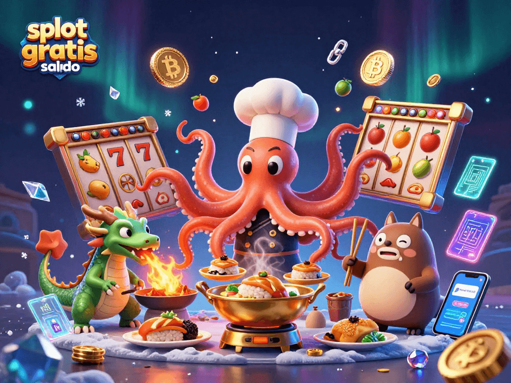 Play slots with slot gratis saldo, featuring a vibrant casino scene with animated characters and game elements.