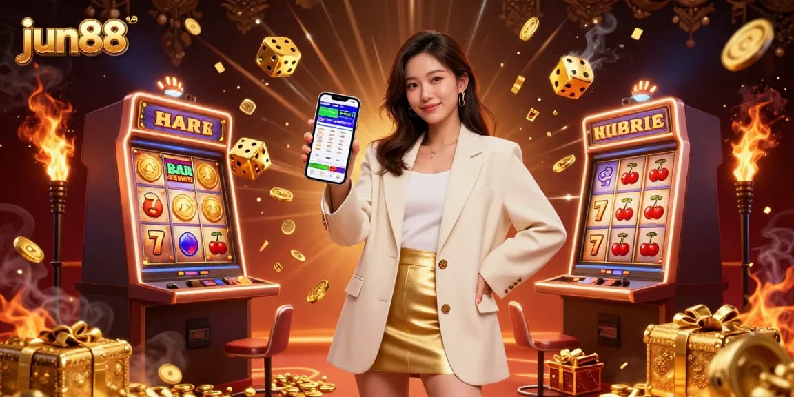 Experience thrilling wins at jun88 with a vibrant casino scene showcasing dynamic slot machines and sports betting.
