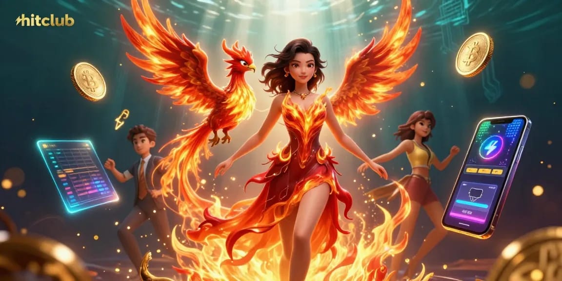 Engage with hitclub in an energetic 3D casino scene filled with dynamic crypto elements and vibrant visuals.