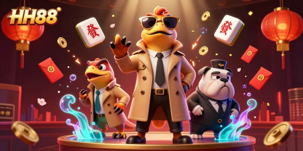 Experience the thrill of HH88 in a vibrant casino scene with three raptors in disguise.