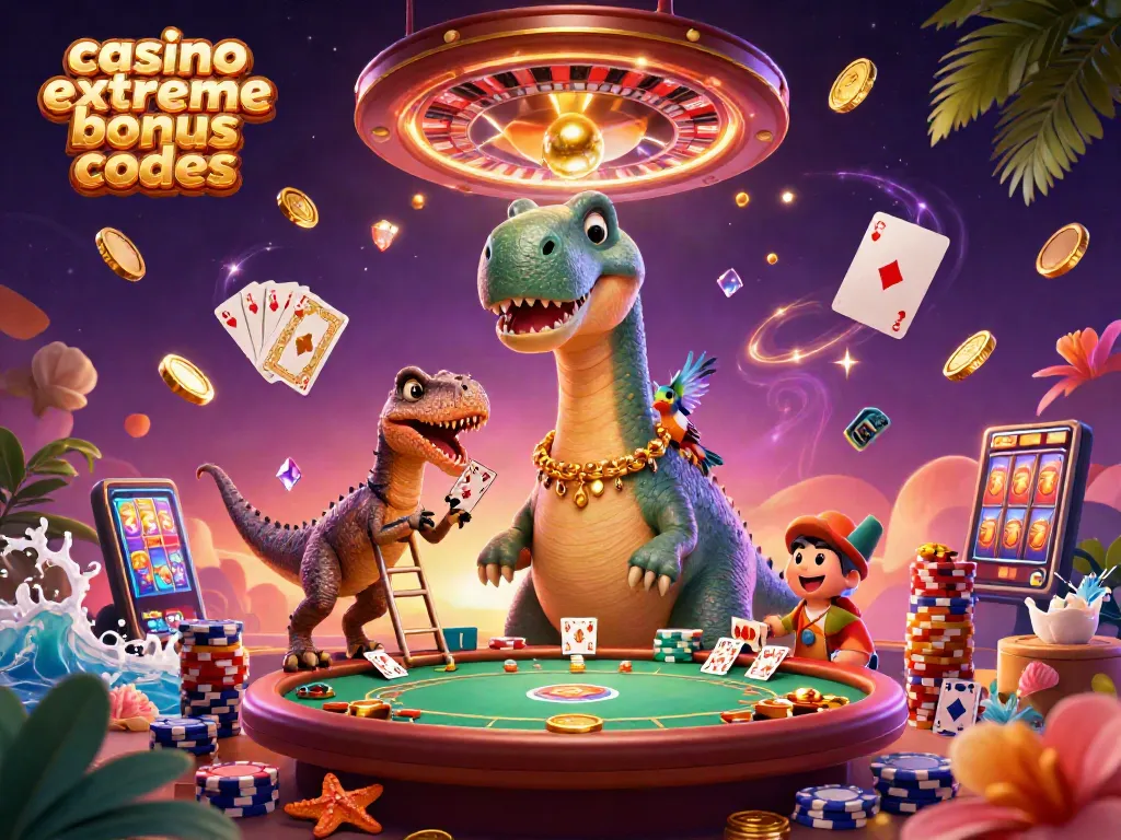 Experience thrilling casino extreme bonus codes in a vivid 3D casino scene with vibrant characters and engaging elements.