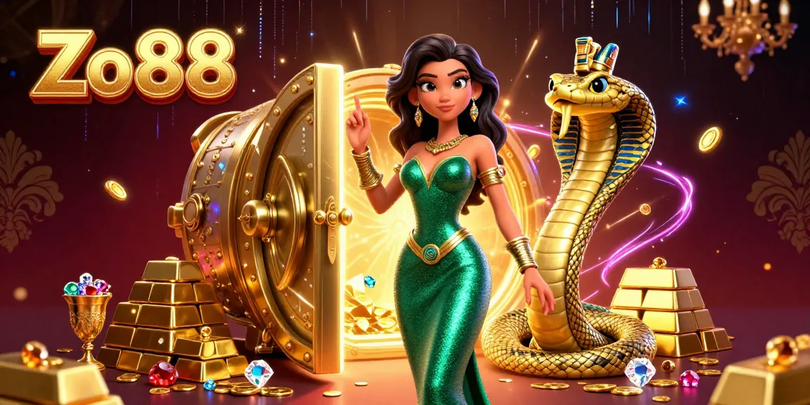 Engage in thrilling gaming with Zo88 as you explore a vibrant, treasure-filled casino scene.