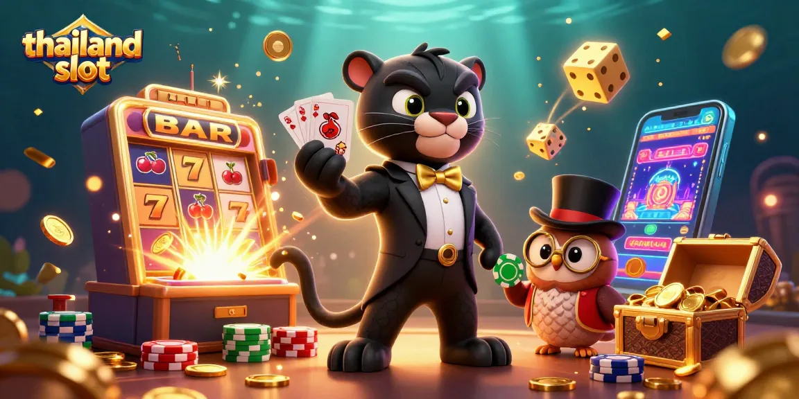 Engage with thailand slot adventures as a stylish black panther deals cards amidst a jackpot explosion.