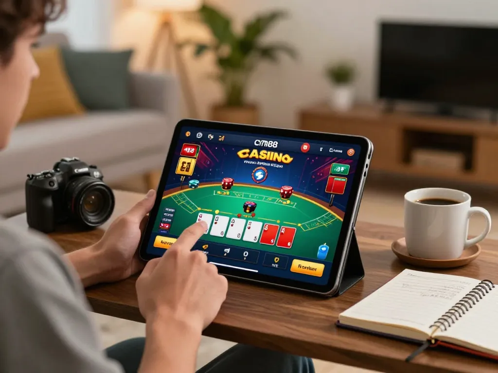 Experience engaging gameplay with cm88 casino app on a tablet in a cozy home setting.