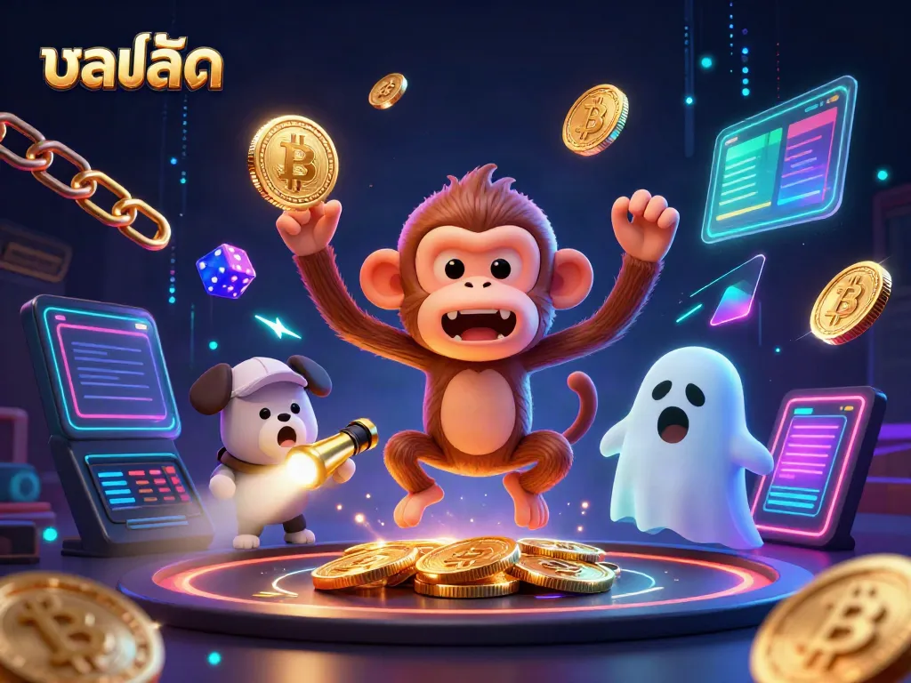Experience thrillingบอลสด action with a poltergeist monkey juggling coins in a vibrant casino.