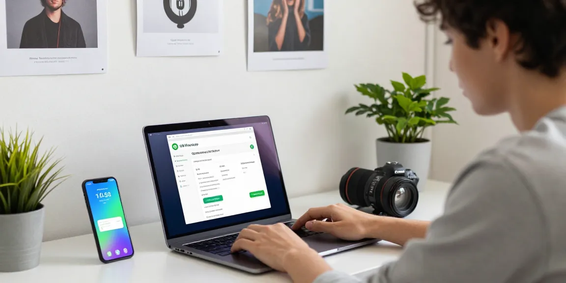 Exploring GB WhatsApp features on a laptop in a modern home office setup