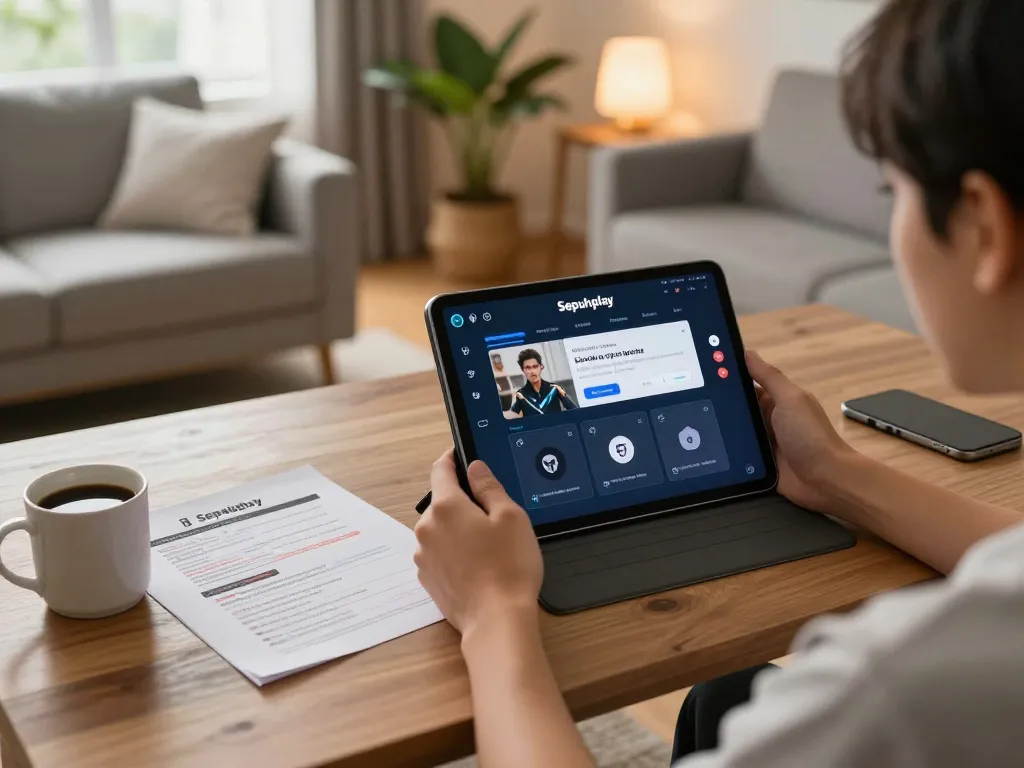Engaging in online gaming with the Sepuhplay link interface displayed on a tablet for a strategic gameplay experience.