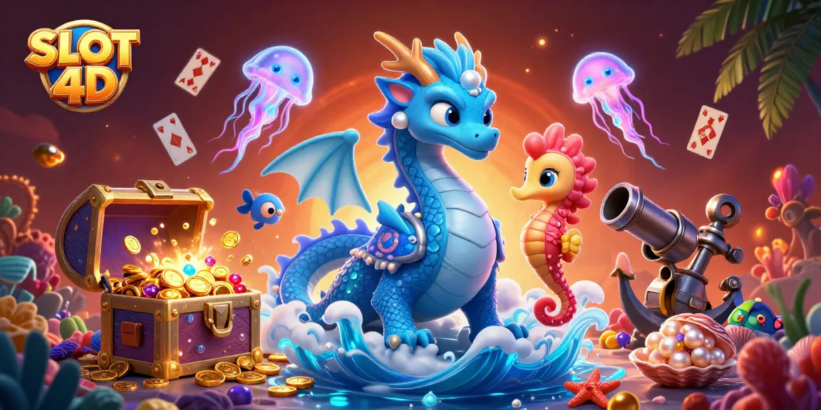 Engage with SLOT 4D as underwater treasures and slot reels explode in a vibrant, immersive scene.