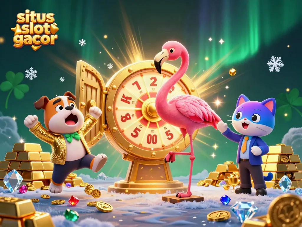 Menang besar di situs slot gacor dengan ilustrasi kasino digital yang penuh warna dan elemen menarik.