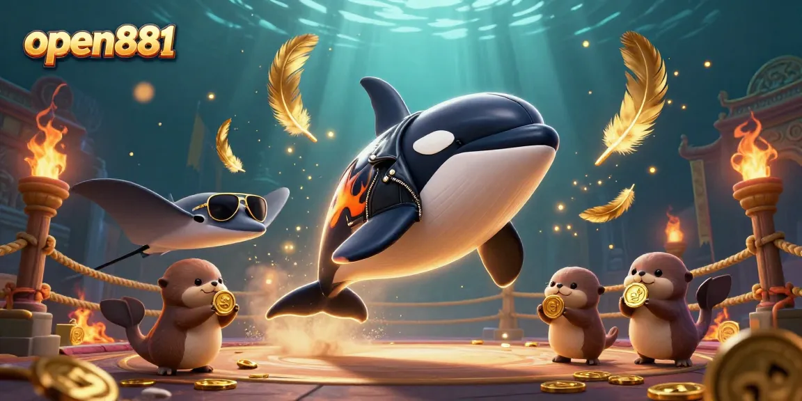 Engage in thrilling adventures at open881 with orca, stingray, and otters surrounded by gold coins.