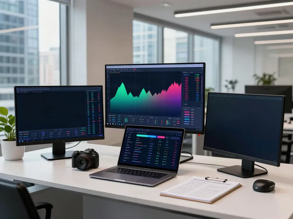 Instagram-focused workspace highlighting Bitcoin trading, DeFi analytics, and professional cryptocurrency management with vibrant city view.