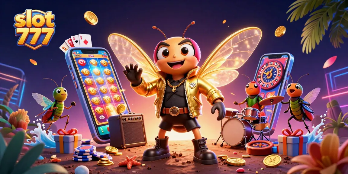 Raih jackpot dengan slot 777 sambil menikmati aksi luar biasa cicada rock star dan drummer beetle.