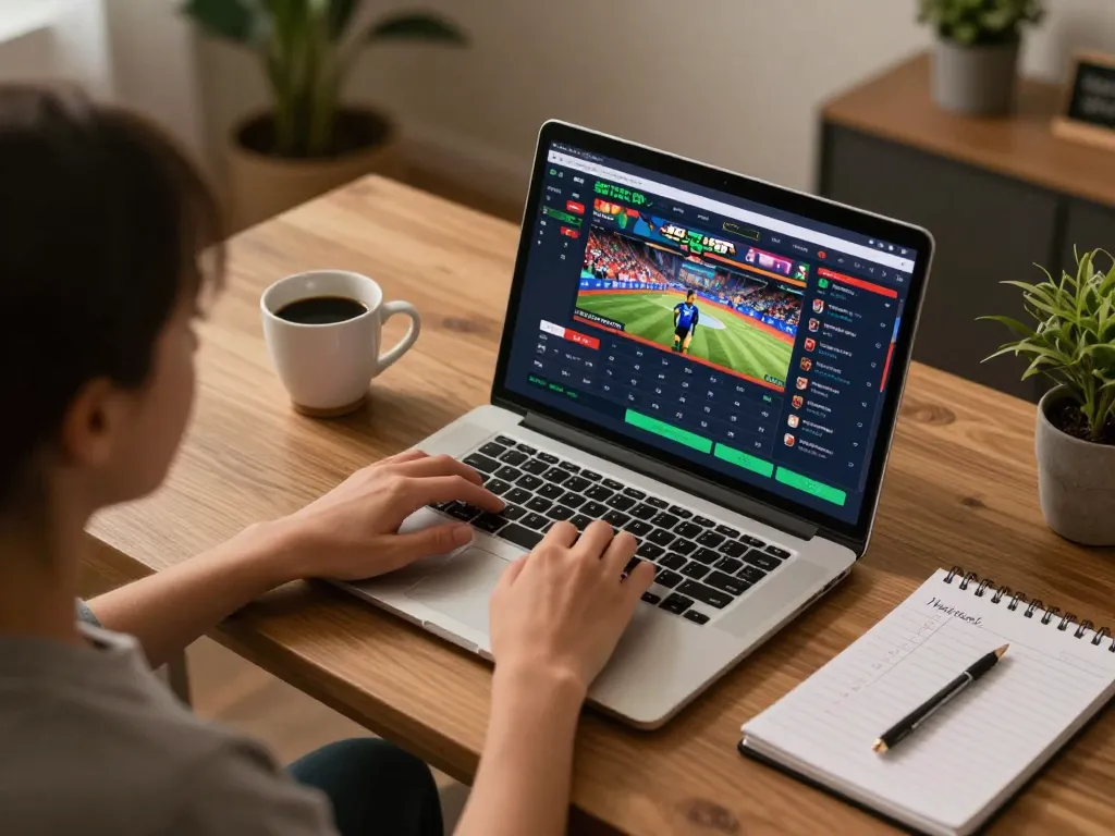 Engaging in online sports betting with ทางเข้า m114 on a laptop, showcasing dynamic betting options and strategies.