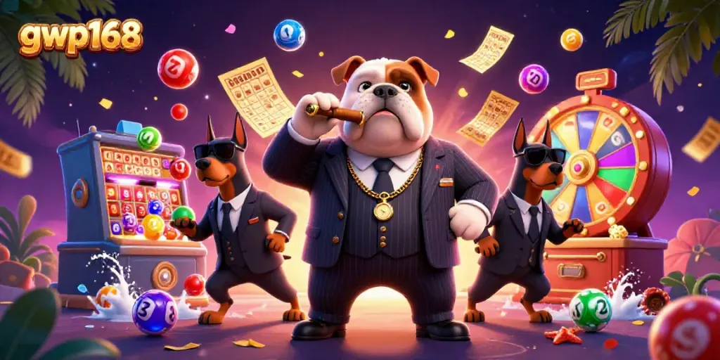 GWP168 menang besar dengan anjing mafia dan bola lotere yang berwarna-warni di kasino.