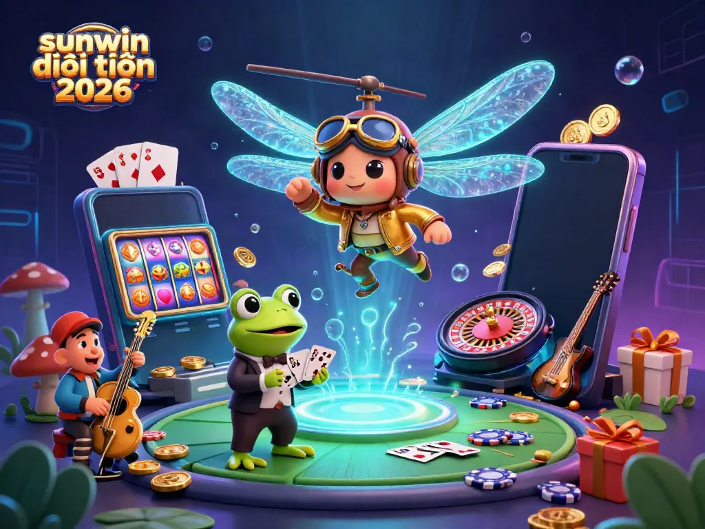 Experience sunwin đổi thưởng 2026 with thrilling card games at a vibrant lily pad casino featuring dynamic 3D characters.