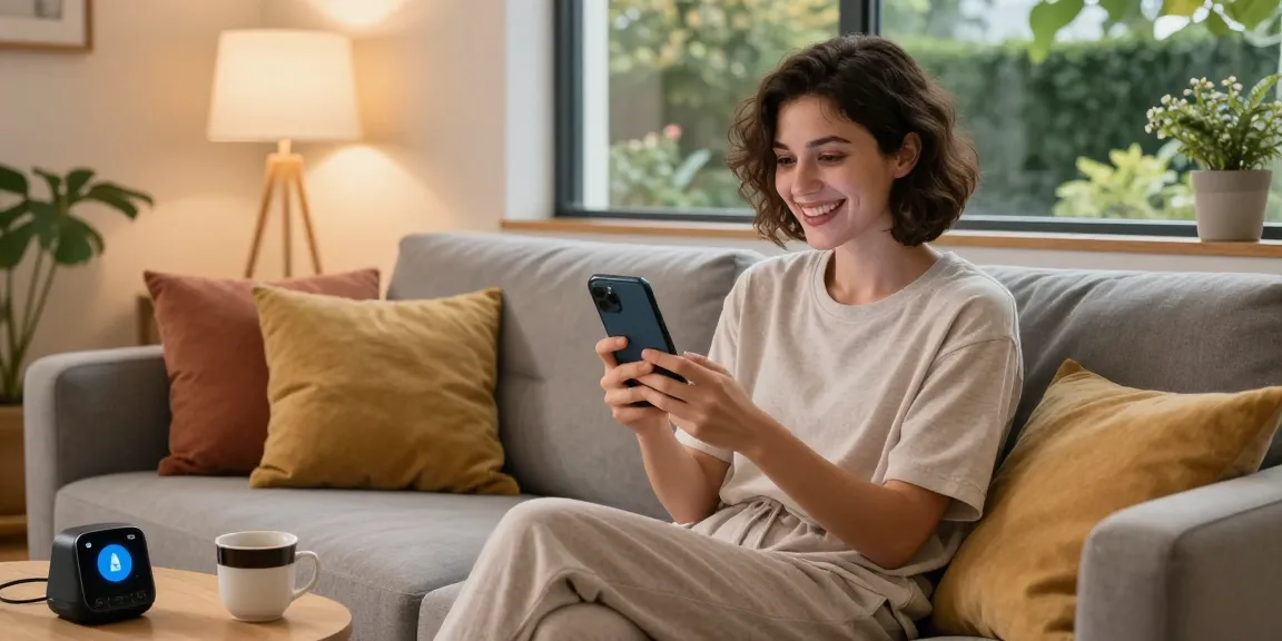 Engaging in ai spicy chat on smartphone in cozy living room.