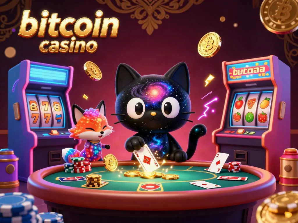 Experience the excitement of a bitcoin casino with colorful games and cosmic characters in action.
