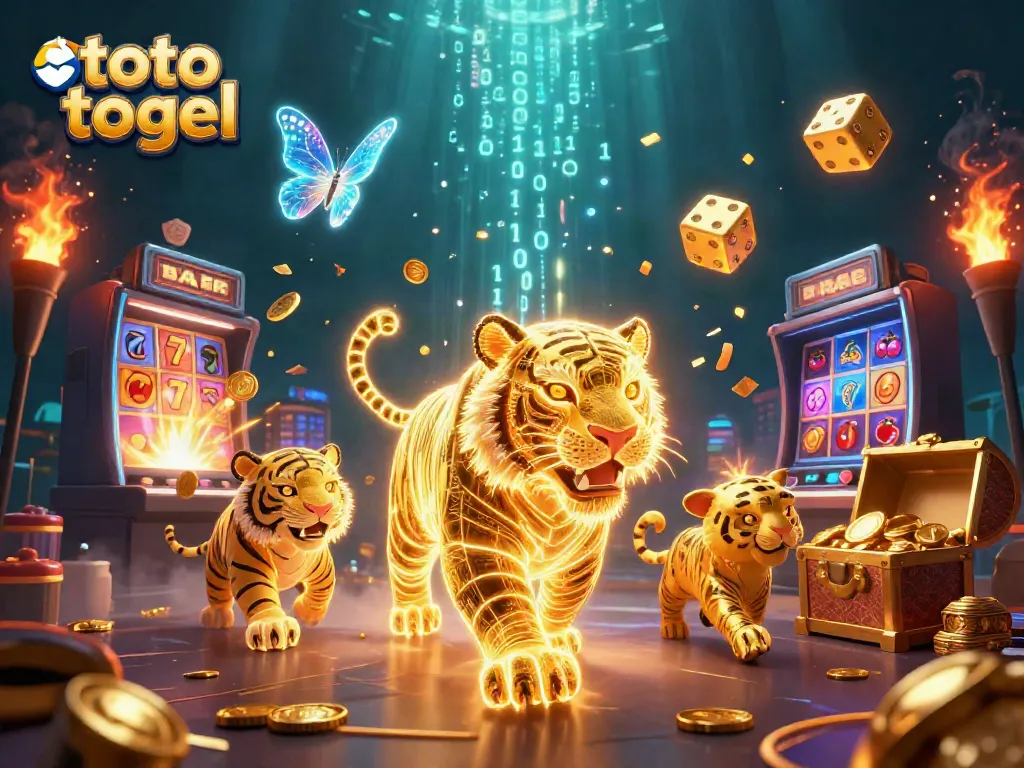 Experience the thrill of toto togel with golden tiger in a digital casino landscape bursting with excitement.