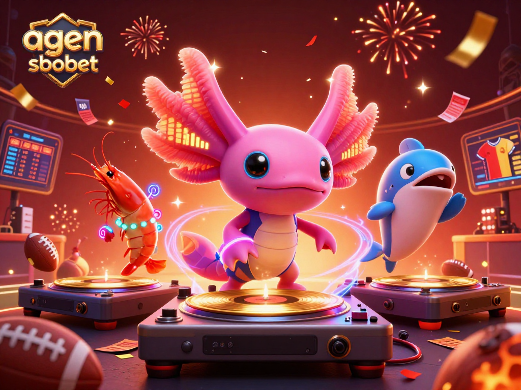 Experience thrilling sports betting action with agen sbobet in this vibrant cartoon-style illustration.