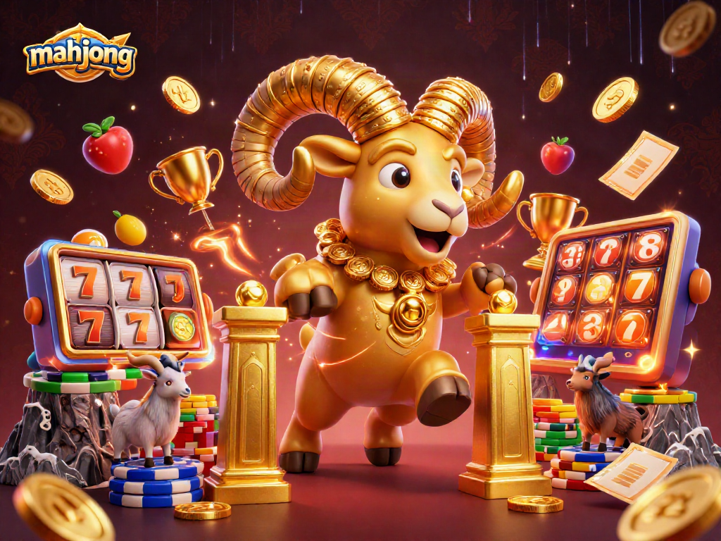 Experience mahjong excitement with a golden ram charging through a vibrant casino scene!