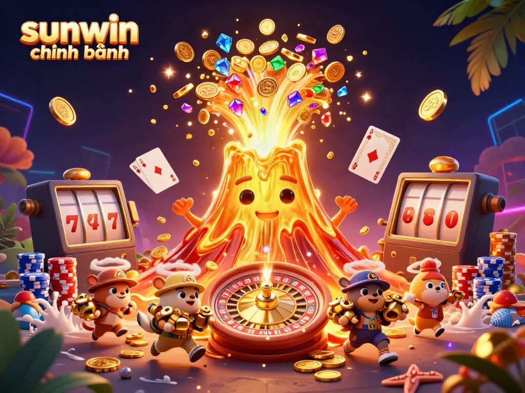 Experience the thrill of sunwin chính hãng with a vibrant 3D casino scene featuring treasures and dynamic gaming elements.