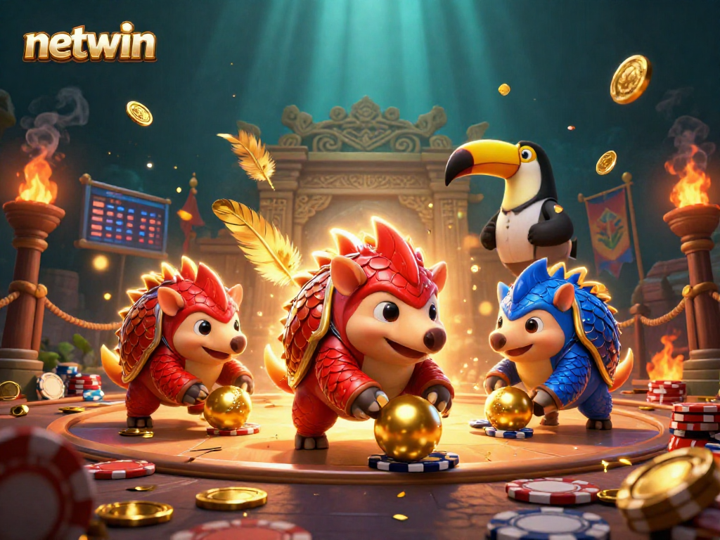 Watch the netwin pangolins in battle as they roll golden balls through poker chips.