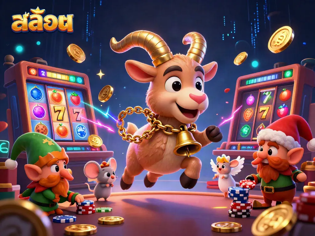 Experience thrilling สล็อต action in this vibrant 3D casino scene with dynamic characters and flying slot elements.