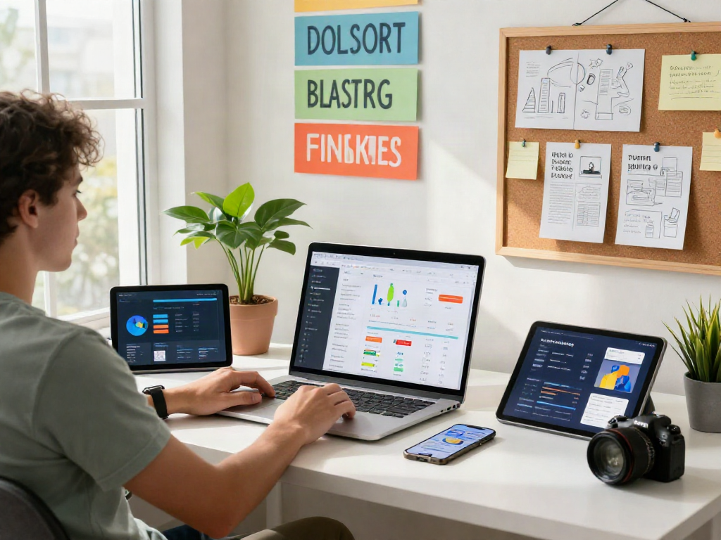 Engaging digital marketing workspace illustrating halaman utama in action with analytics and campaign planning.