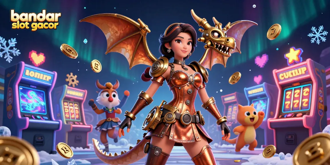 Experience the excitement at bandar slot gacor with this vibrant 3D gaming illustration filled with slot machines.