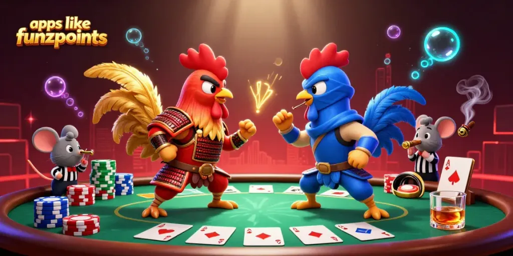 Experience thrilling gameplay with top apps like Funzpoints featuring a colorful poker scene.