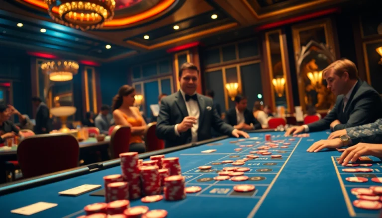 Engaging casino table scene with vibrant colors and player interaction.